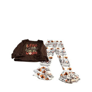 UB Toddler Girls Matching Set Graphic Long Slv Tee Brown Bell Bottom Size 4Y